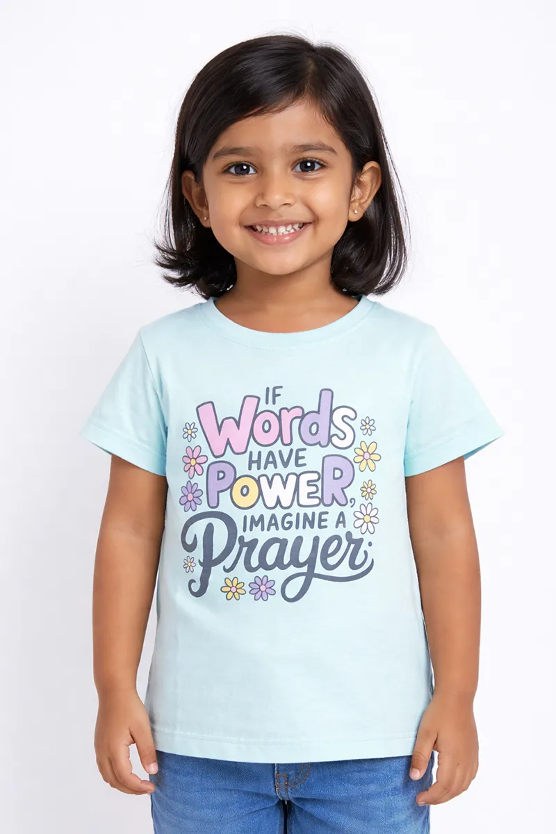 Printed Cotton T-Shirt for Girls - Sky Blue CLGT00133SKY34YR