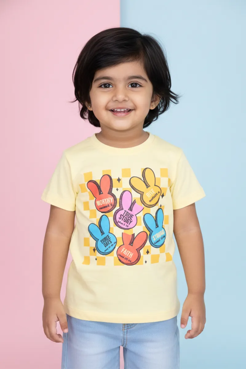 Printed Cotton T-Shirt for Girls - Yellow