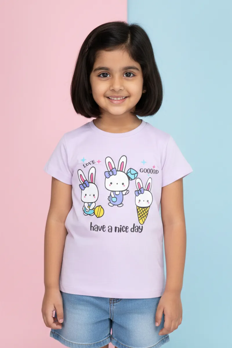 Printed Cotton T-Shirt for Girls - Lavender CLGT00141LAV34YR