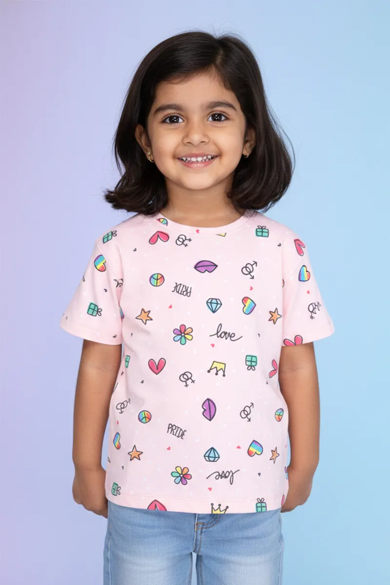 Printed Cotton T-Shirt for Girls - Peach CLGT00152PEA34YR