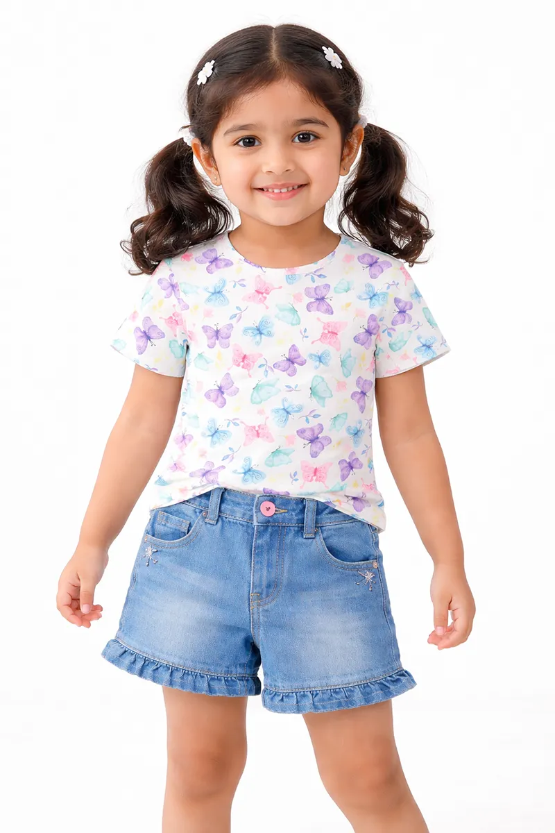 Printed Cotton T-Shirt for Girls - White CLGT00154WHI34YR