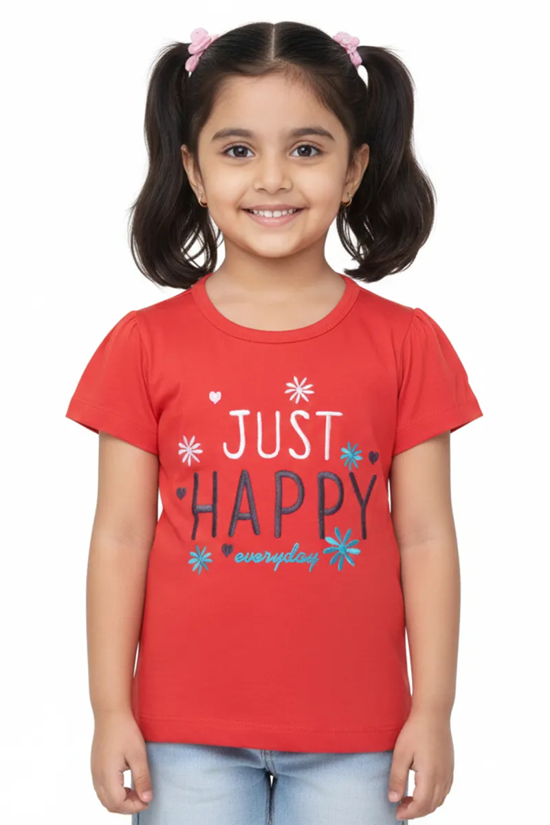 Printed Cotton T-Shirt for Girls - Orange