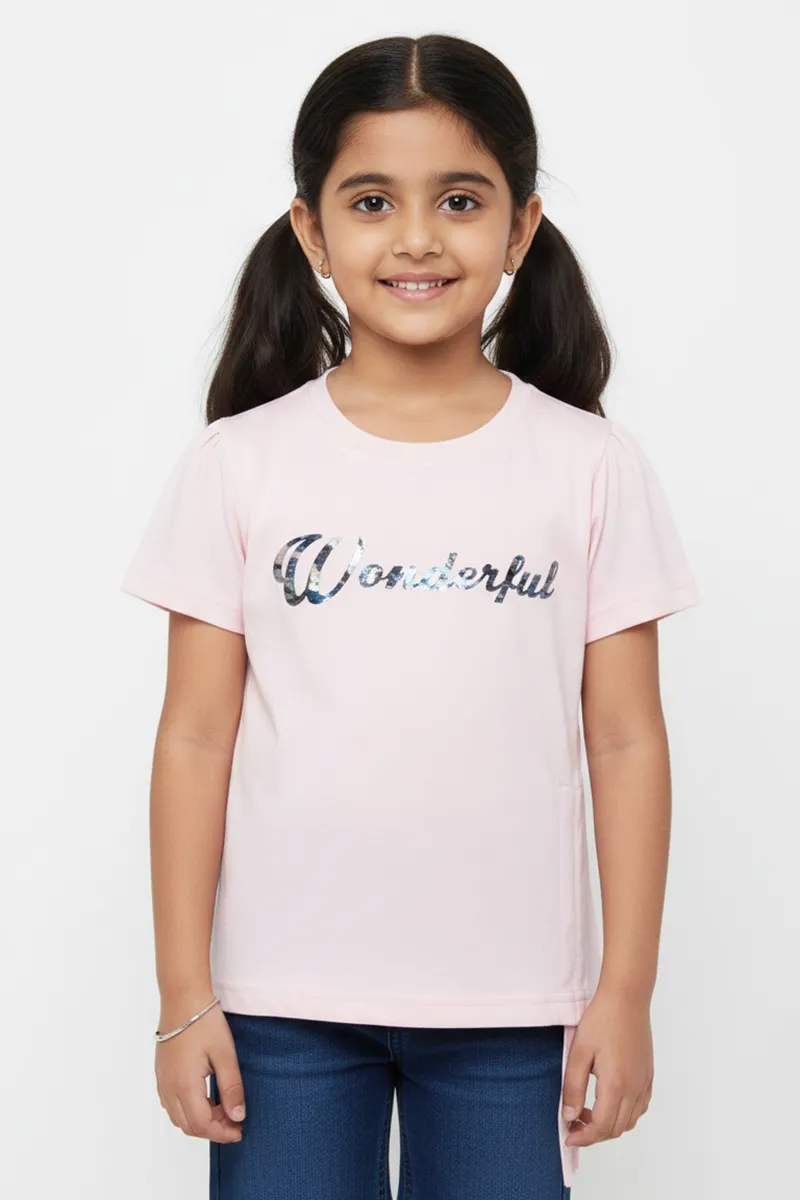 Printed Cotton T-Shirt for Girls - Baby Pink CLGT00189BAB910Y