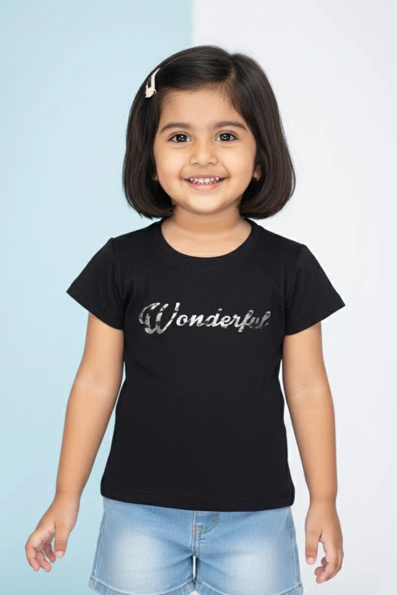 Printed Cotton T-Shirt for Girls - Black CLGT00189BLA1112