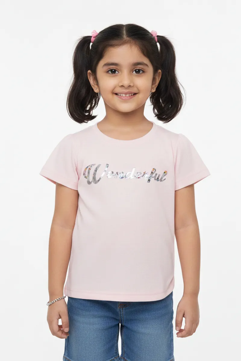 Printed Cotton T-Shirt for Girls - Peach CLGT00189PEA910Y