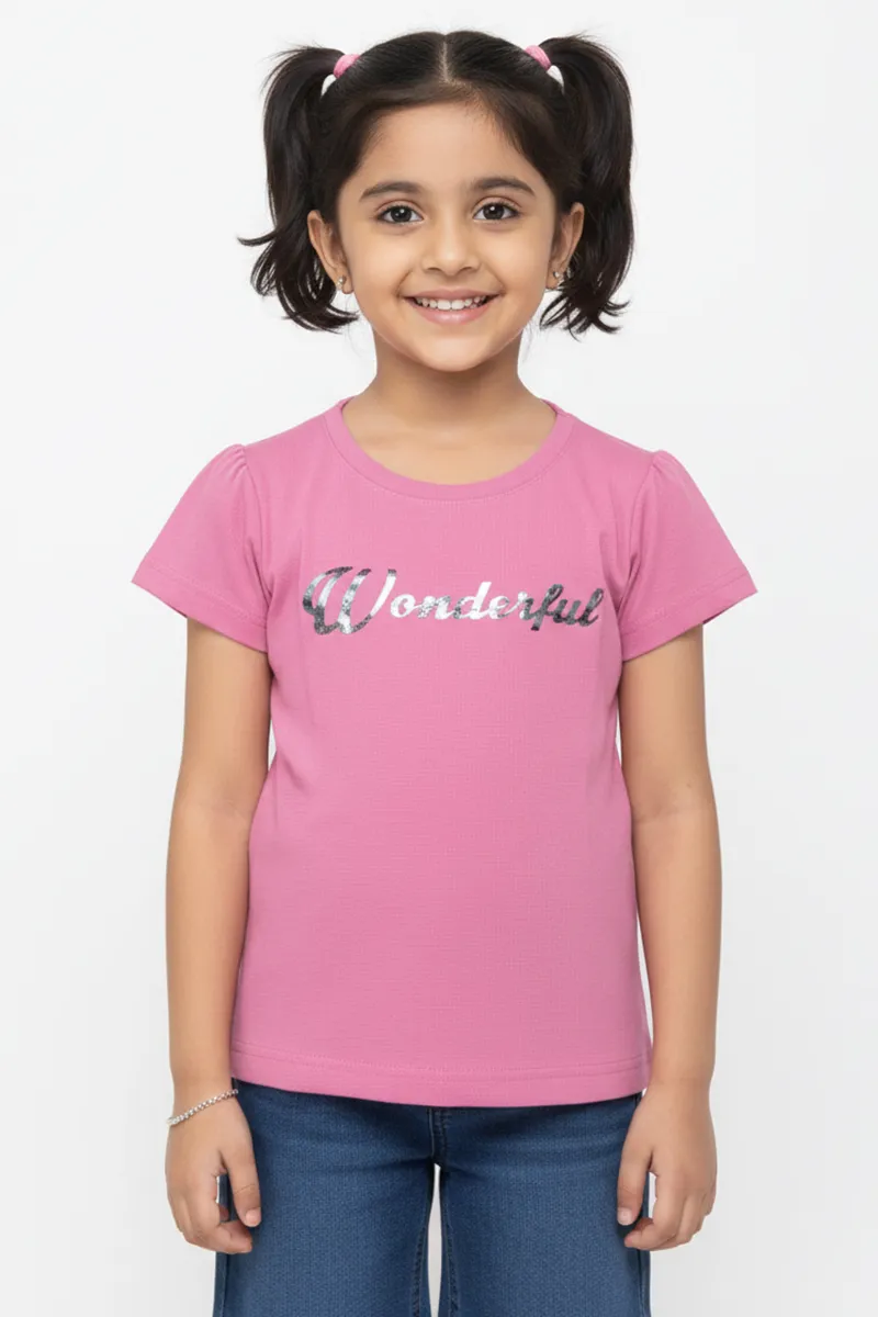 Printed Cotton T-Shirt for Girls - Pink CLGT00189PIN45YR