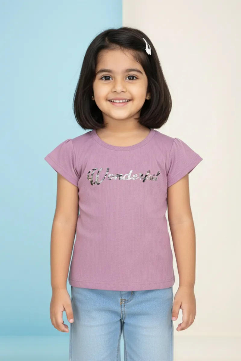 Printed Cotton T-Shirt for Girls - Purple CLGT00189PUR910Y