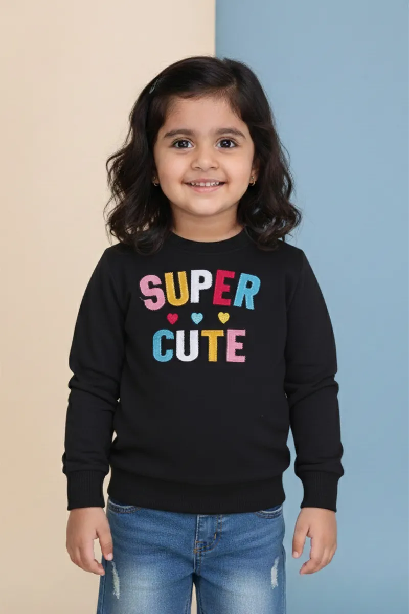 Cotton Blend Printed Sweatshirt for Girls - Black CLGT00192BLA67YRS