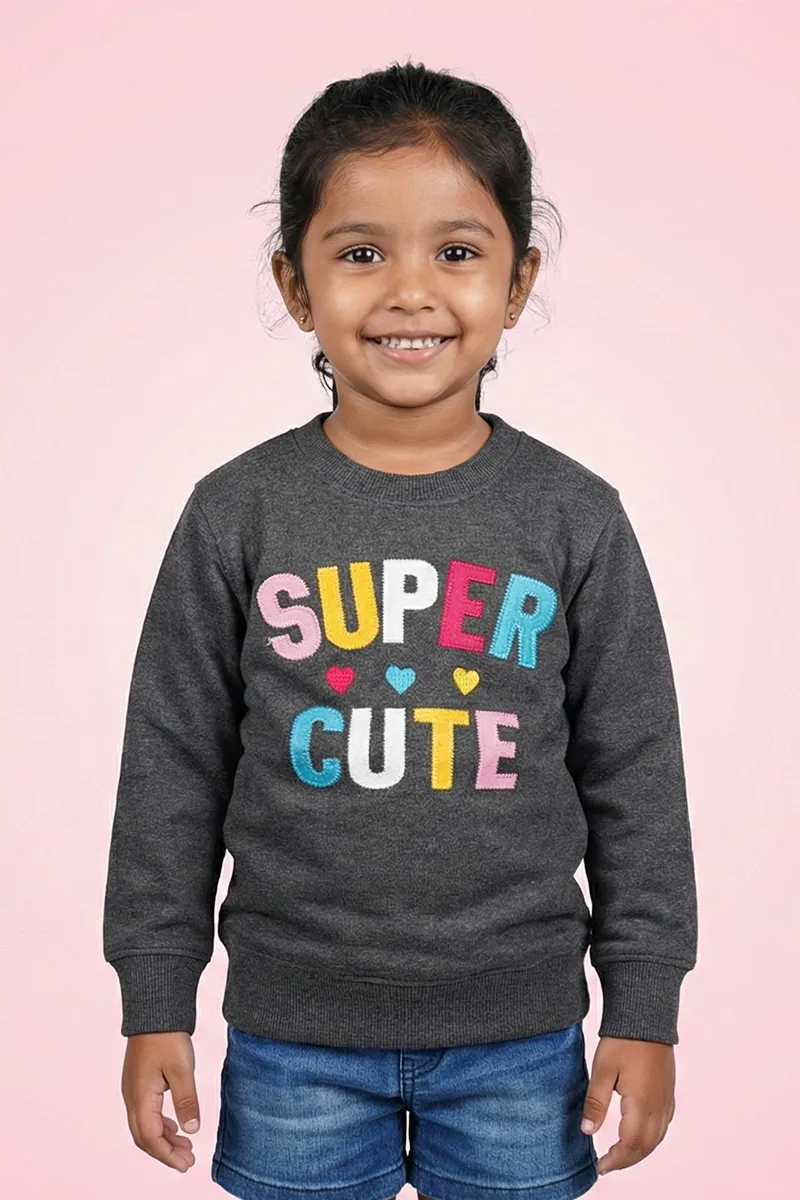 Cotton Blend Printed Sweatshirt for Girls - Dark Grey CLGT00192DARGRE67YRS