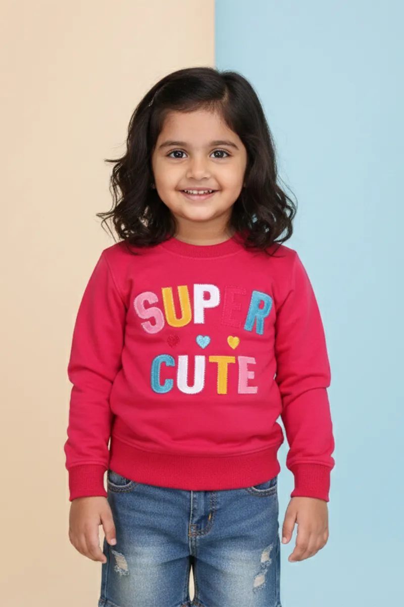 Cotton Blend Printed Sweatshirt for Girls - Deep Pink CLGT00192DEEPIN45YRS