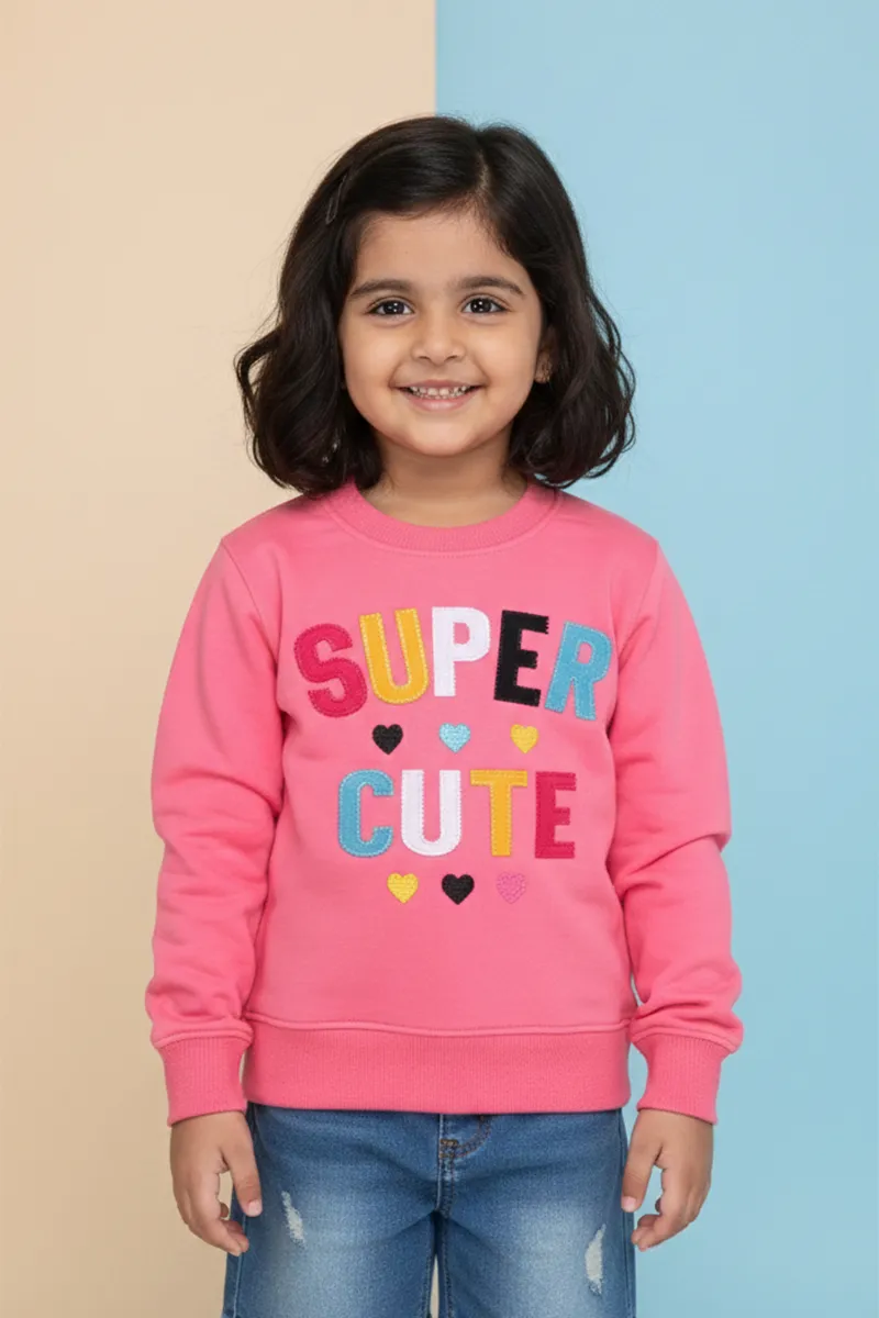 Cotton Blend Printed Sweatshirt for Girls - Pink CLGT00192PIN45YRS