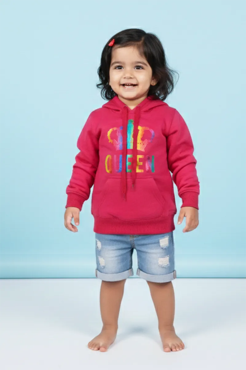 Cotton Blend Printed Casual Hoodie for Girls - Deep Pink CLGT00194DEEPIN34YRS