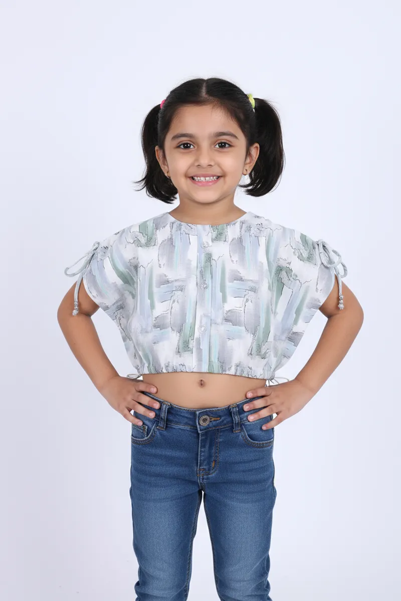 Girl's Cotton Blend Printed Top - Green CLGT0019GRN1213YR