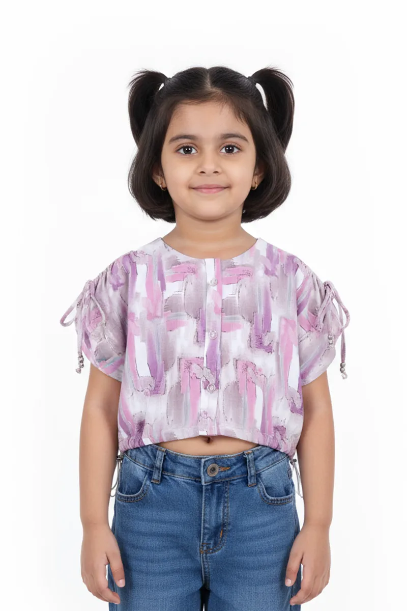 Girl's Cotton Blend Printed Top - Lavender CLGT0019LAV1112YR
