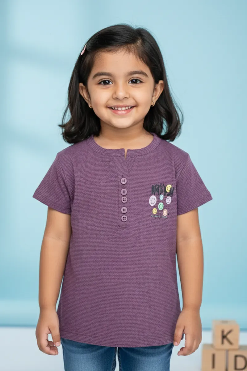 Printed Half-Sleeve Ribbed T-Shirt for Girls - Purple CLGT00205PUR1112