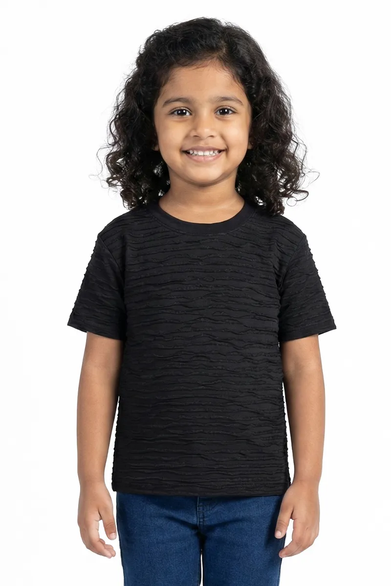 Textured Half-Sleeve Collared Top for Girls - Black CLGT00208BLA78YR