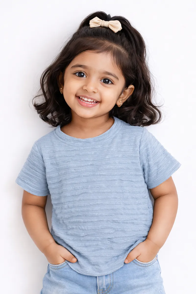 Textured Half-Sleeve Collared Top for Girls - Blue CLGT00208BLU67YR