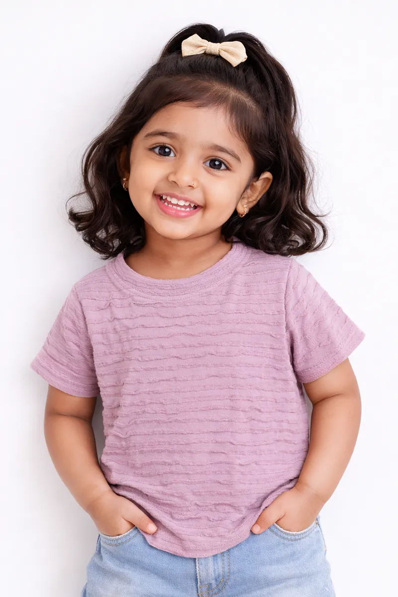 Textured Half-Sleeve Collared Top for Girls - Dusty Pink CLGT00208DUS910Y