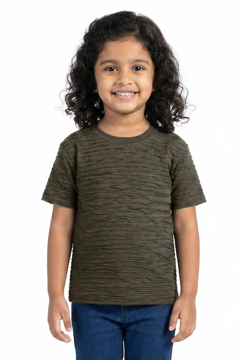 Textured Half-Sleeve Collared Top for Girls - Green CLGT00208GRN78YR