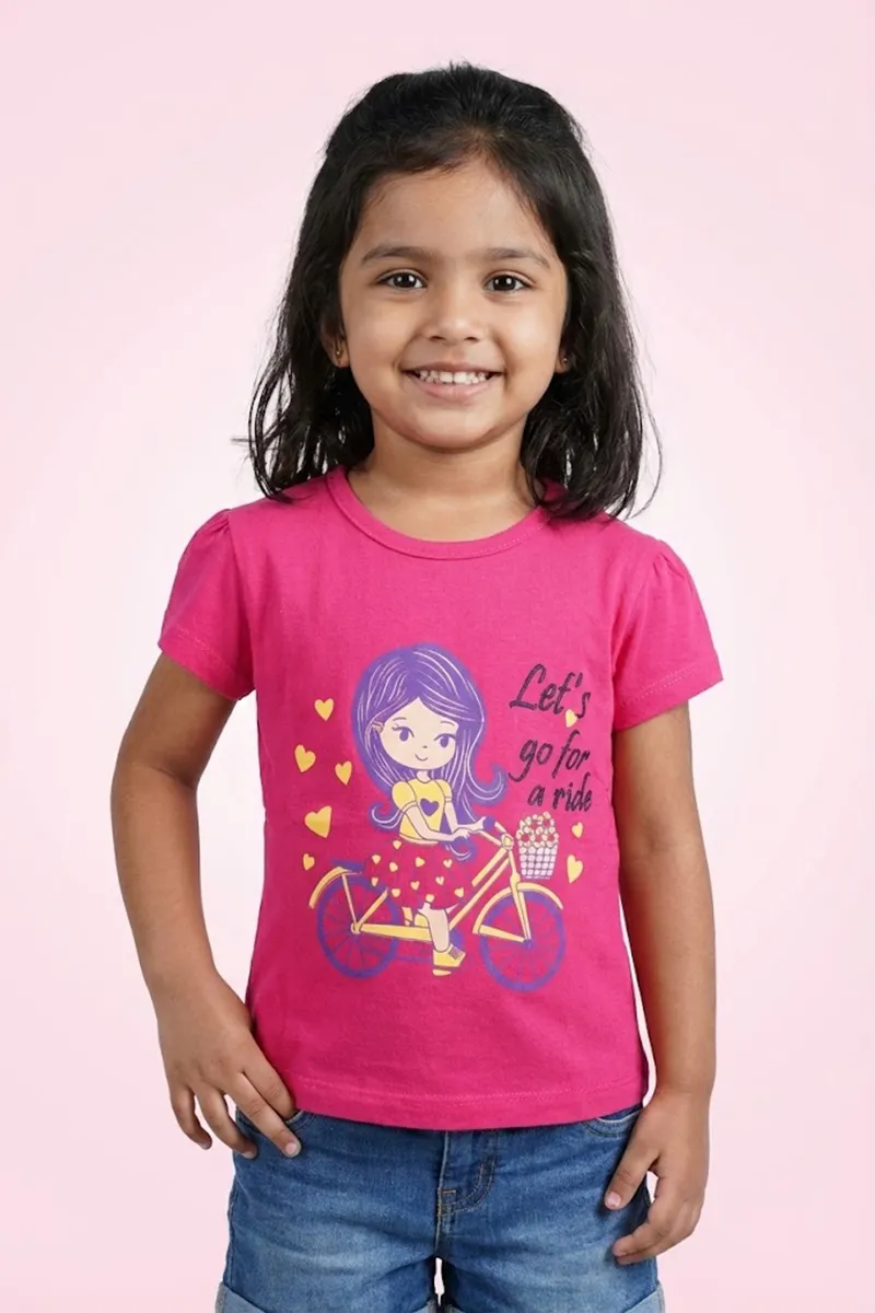 Printed Half Sleeve T-Shirt for Girls - Pink CLGT00305PIN67YRS