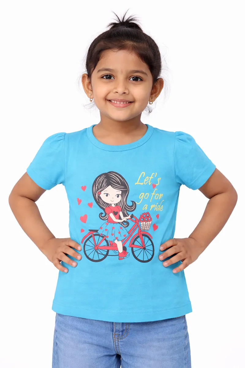 Printed Half Sleeve T-Shirt for Girls - Sky Blue CLGT00305SKYBLU34YRS