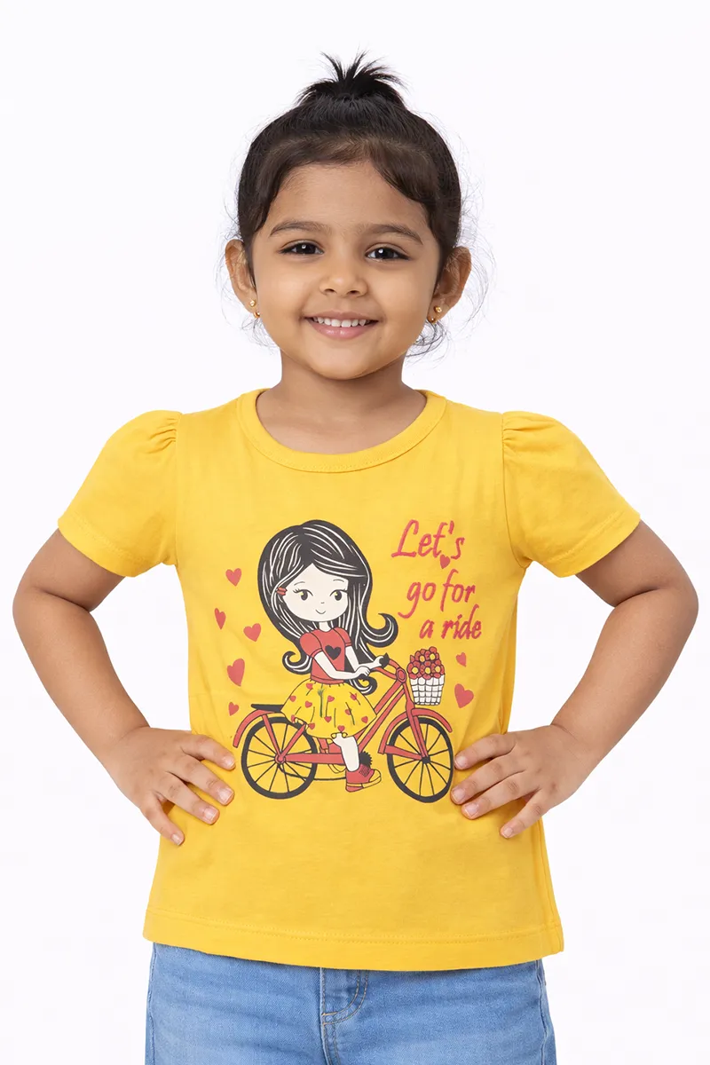 Printed Half Sleeve T-Shirt for Girls - Yellow CLGT00305YEL45YRS
