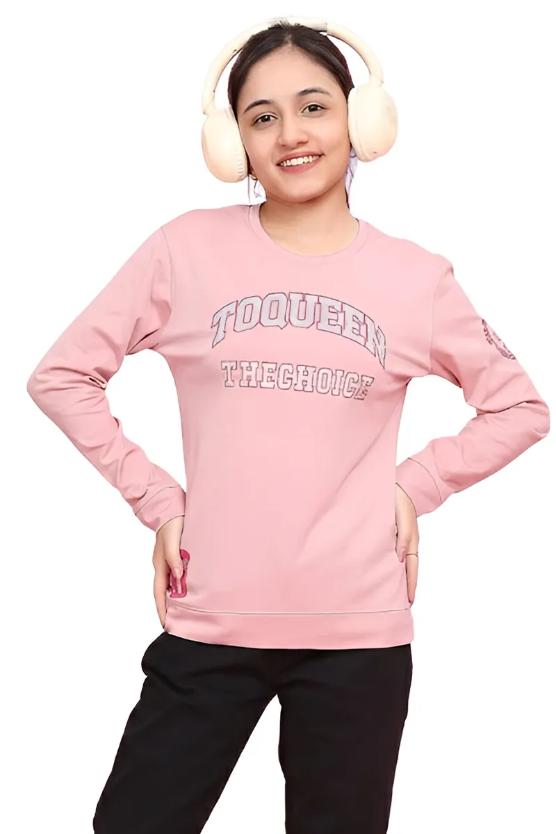 Printed Full-Sleeve T-Shirt for Girls -  Dusty Pink
