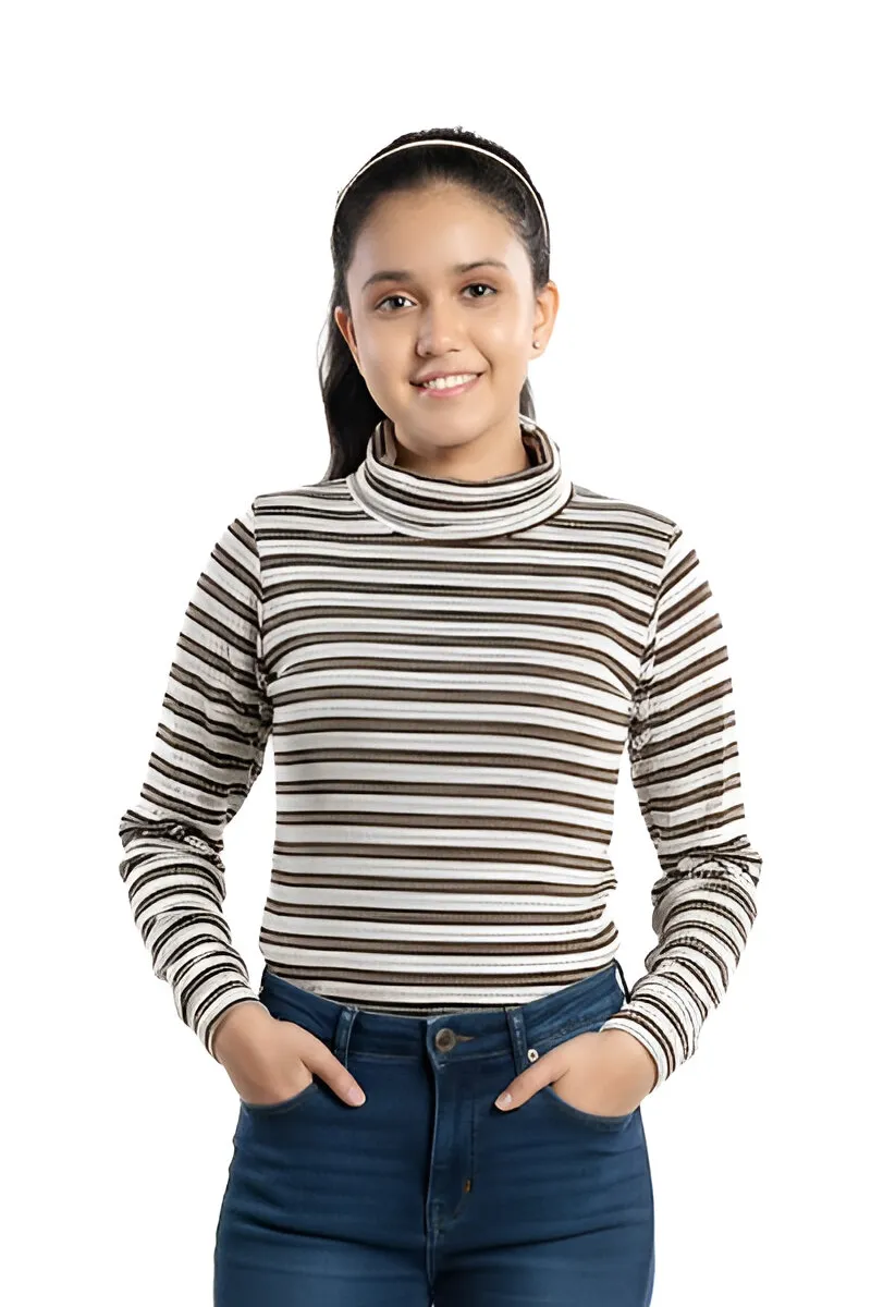 High Neck T-Shirt for Girls - Brown CLGT00347BRO78YR
