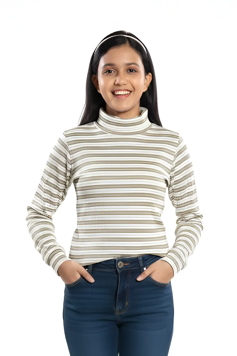 High Neck T-Shirt for Girls - Olive