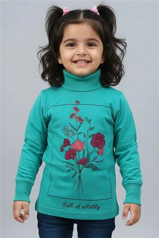Cotton Printed T-Shirt for Girls - Green CLGT00397GRN12YRS