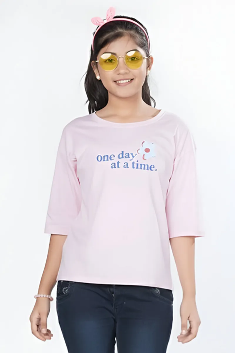 Printed Oversized T-Shirt for Girls - Pink CLGT00421PIN910Y