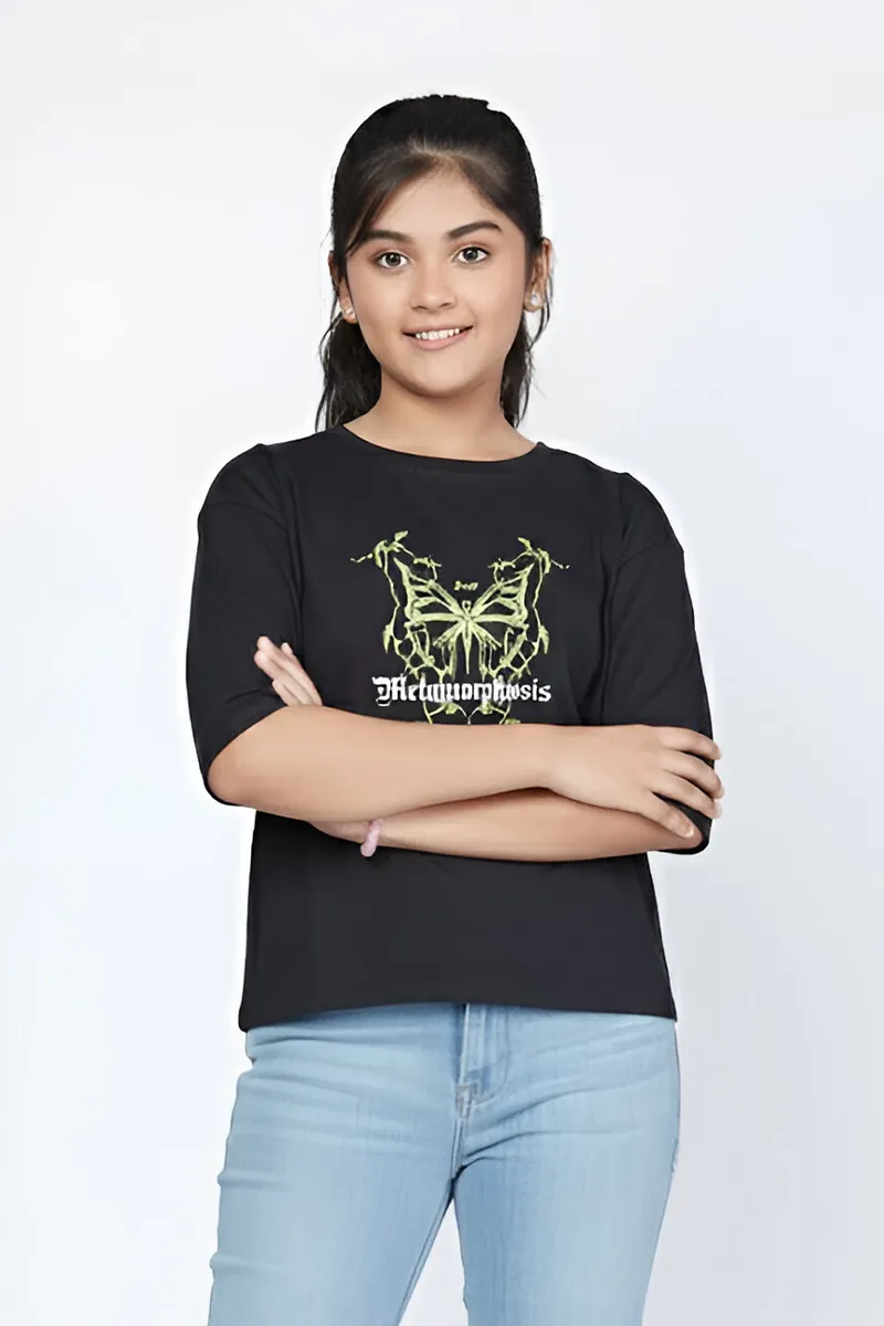 Printed Oversized T-Shirt for Girls - Black