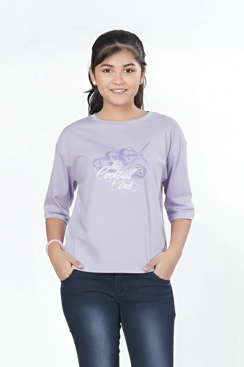 Printed Oversized T-Shirt for Girls - Lavender CLGT00424LAV910Y
