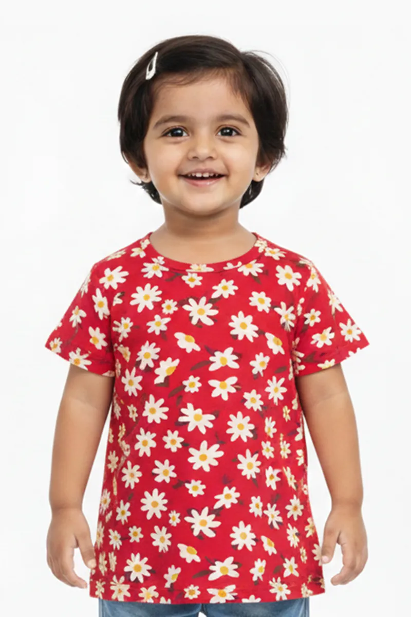 Printed T-Shirt for Girls -Red