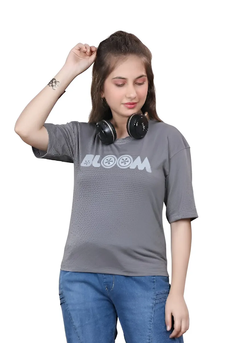 Drop Shoulder T-Shirt for Girls - Grey