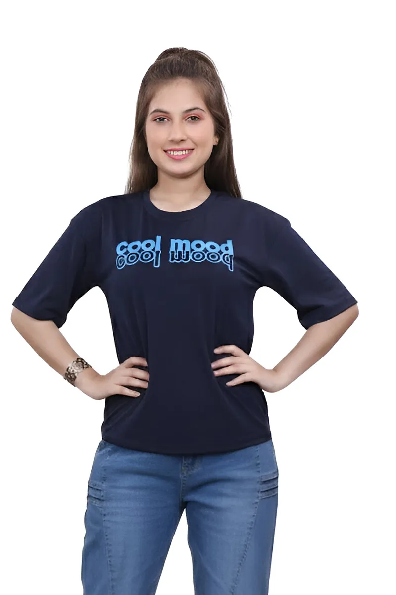 Drop Shoulder T-Shirt for Girls - Navy Blue CLGT00495NAV1516