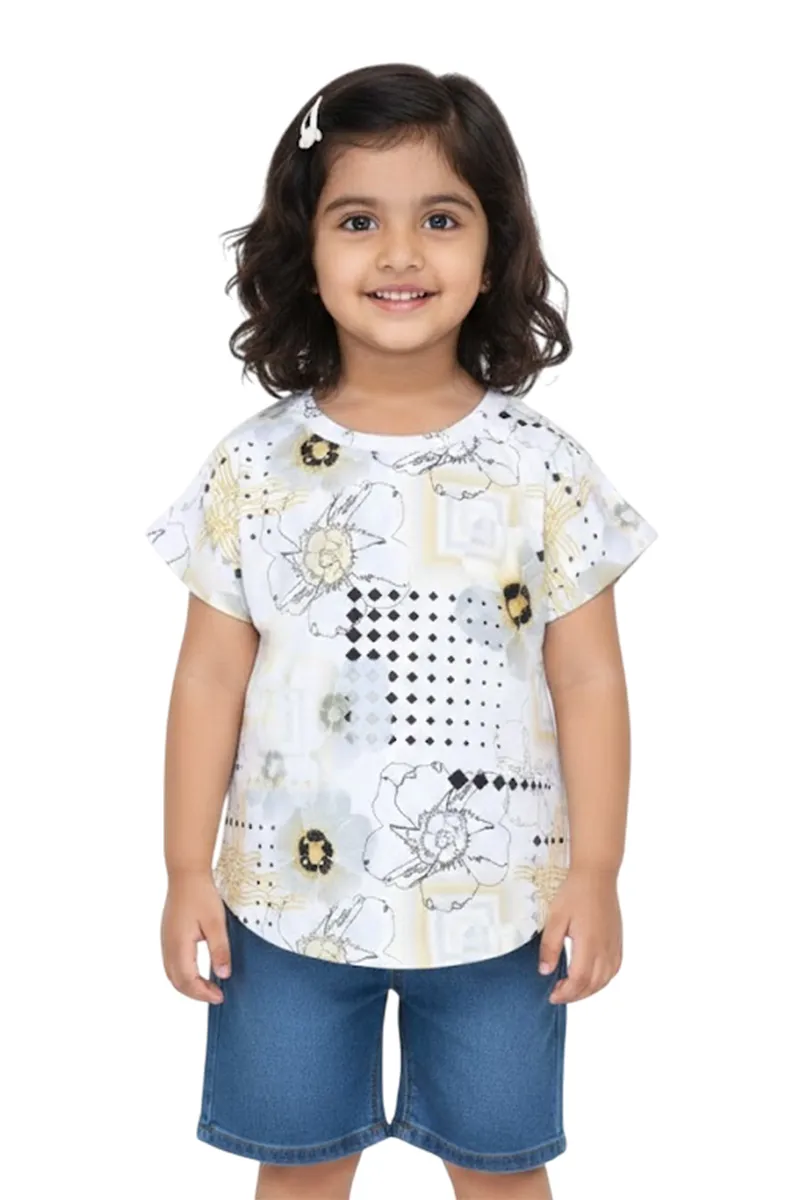 Girl's Cotton Printed Casual T-Shirt - Yellow
