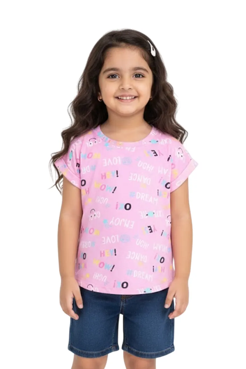 Girl's Cotton Typographic Printed Casual T-Shirt - Pink CLGT0059PIN78YR