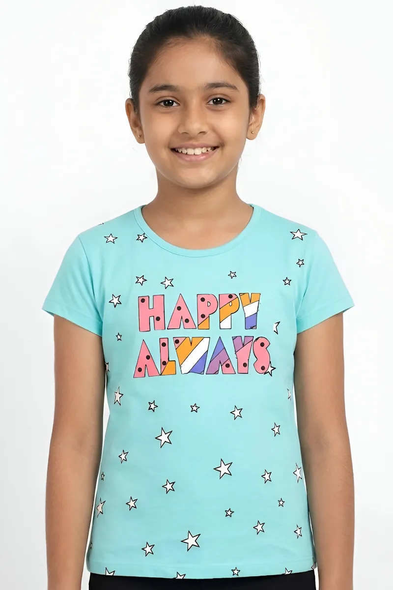 Printed Cotton T-Shirt for Girls - Sky Blue CLGT0061SKY45YR