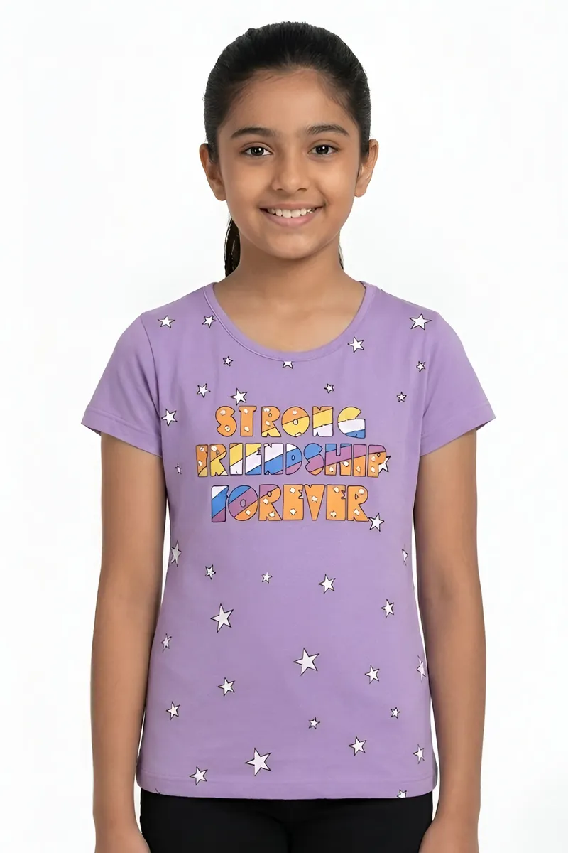 Printed Cotton T-Shirt for Girls - Lavender CLGT0064LAV78YR
