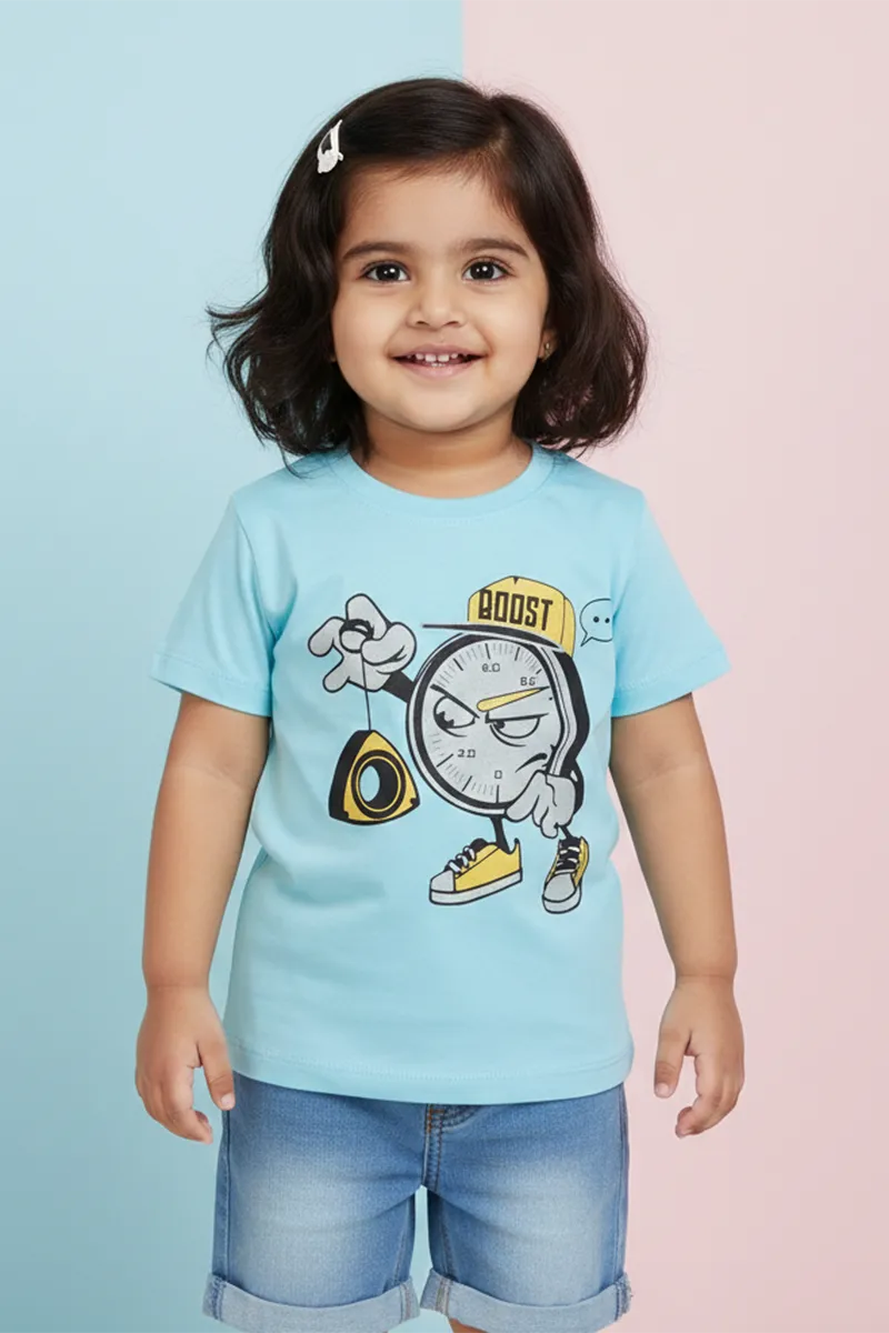 Printed Cotton T-Shirt for Girls - Sky Blue