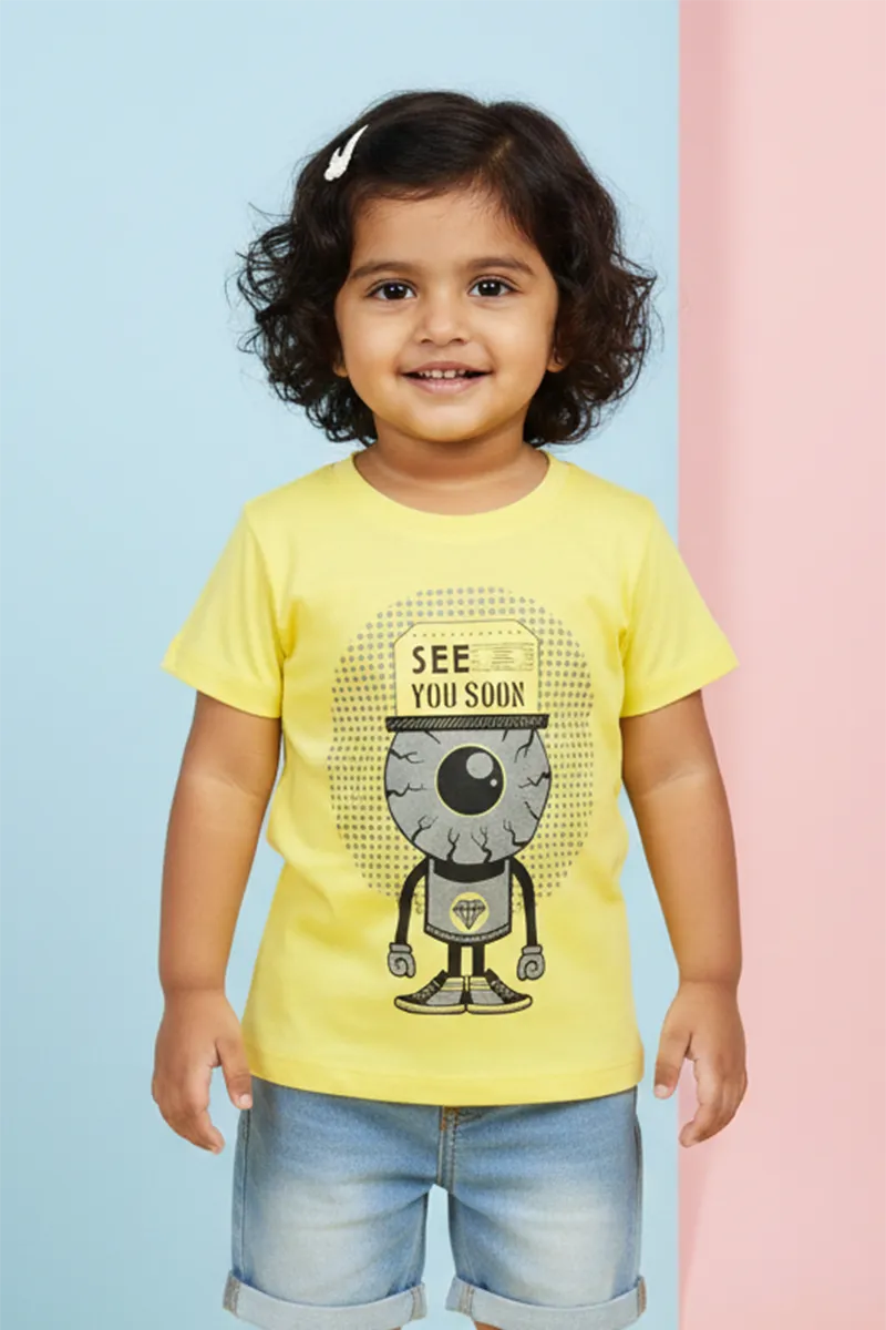 Printed Cotton T-Shirt for Girls - Yellow