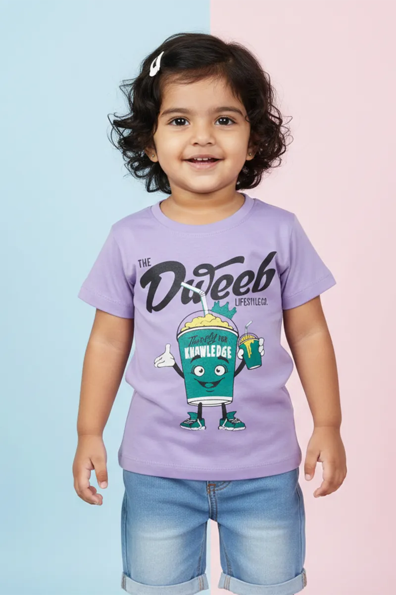 Printed Cotton T-Shirt for Girls - Lavender CLGT0070LAV34YR