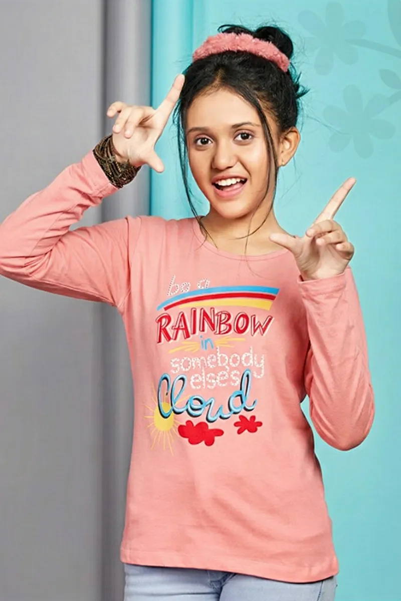 Cotton Printed T-Shirt for Girls - Pink