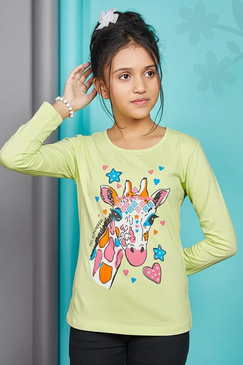 Cotton Printed T-Shirt for Girls - Light Green
