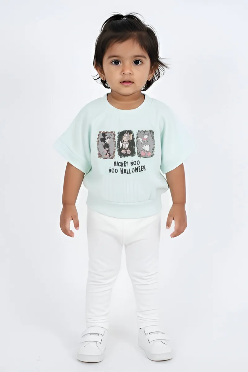 Girl's Cotton Graphic Printed Top - Mint Green CLGT007MINGRN89YR
