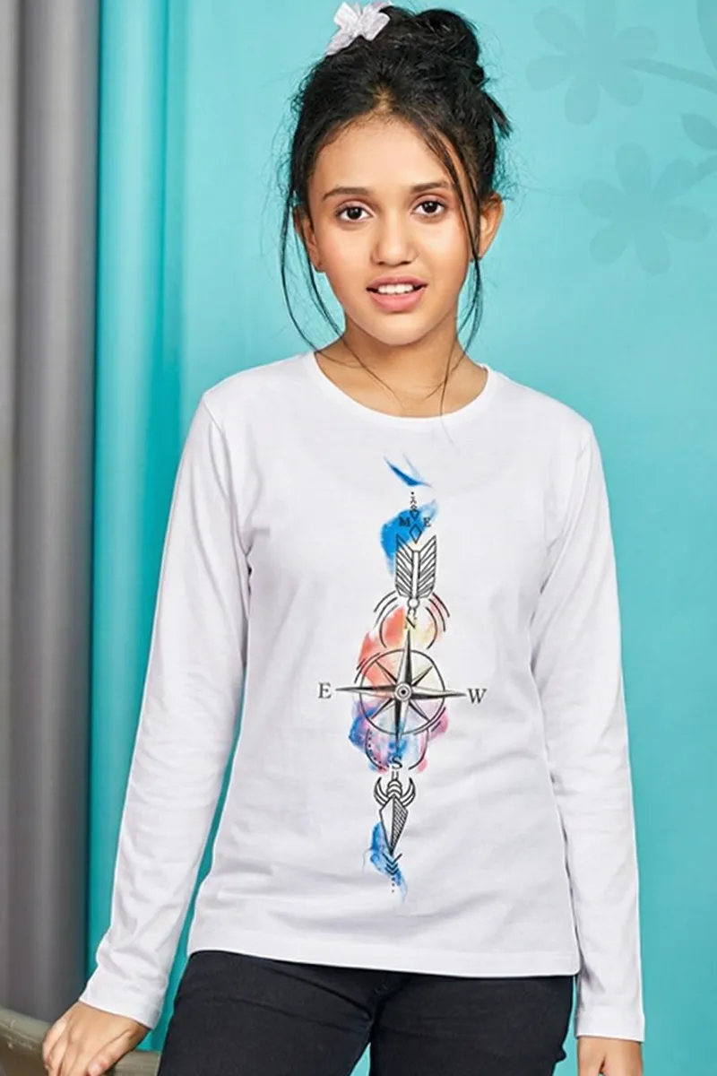 Cotton Printed T-Shirt for Girls - White CLGT0081WHI910YRS