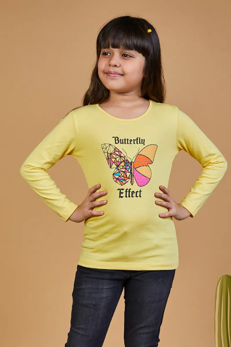 Cotton Printed T-Shirt for Girls - Yellow