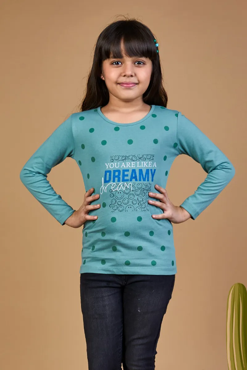 Cotton Printed T-Shirt for Girls - Green CLGT0086GRN45YRS
