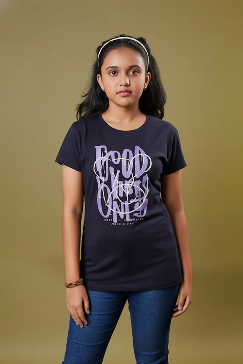 Cotton Printed T-Shirt for Girls - Black-CLGT0088BLA 67Y
